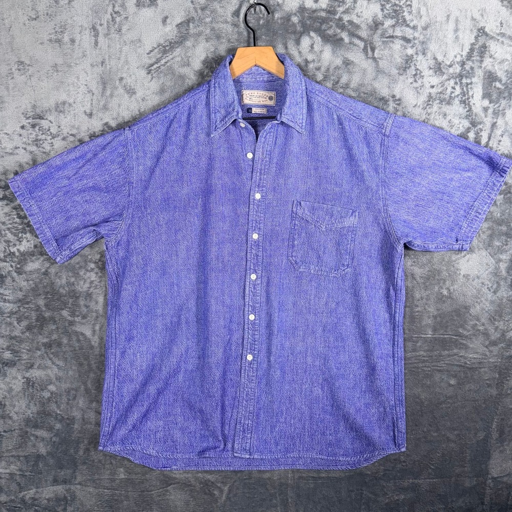Pure Stuff Mens Button Down Shirt XL Blue Chambray Short Sleeve‎ 100% Cotton
